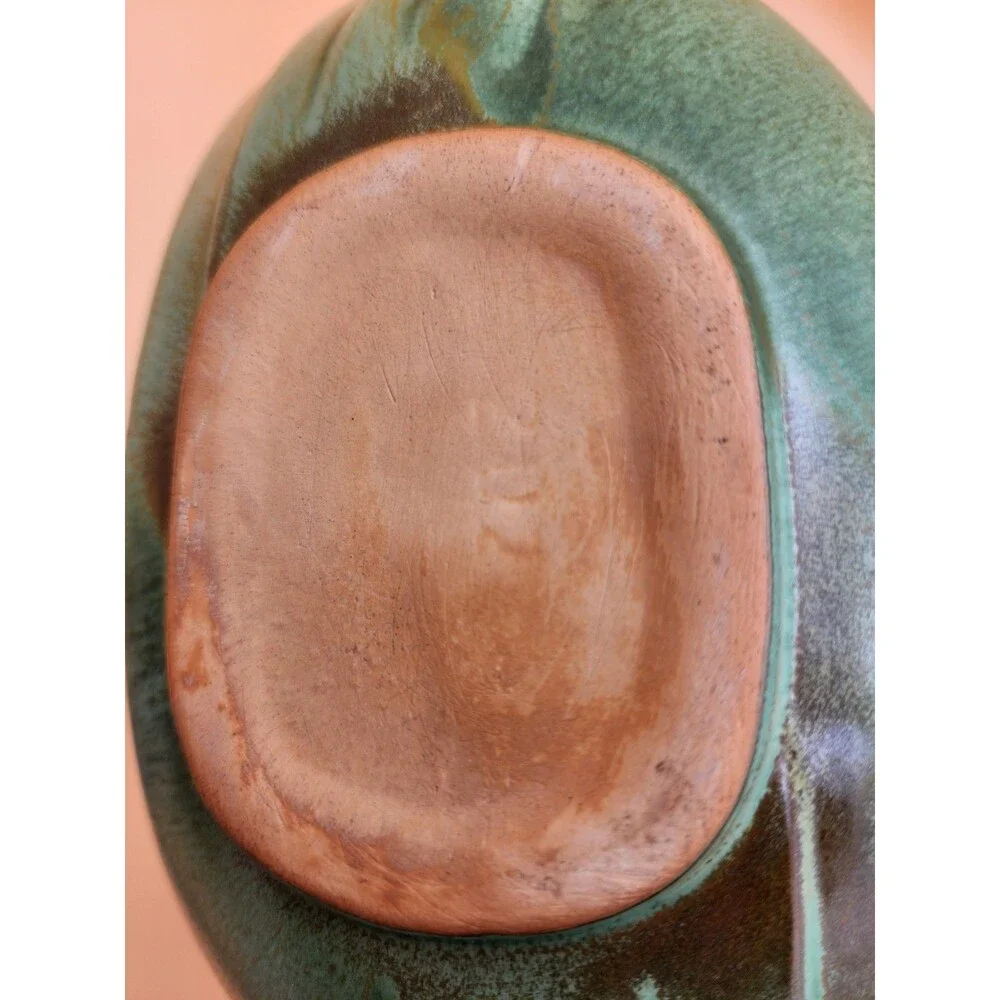 Vintage FRANKOMA Pottery Bowl #202 Prairie Brown Green Oval Serving Fruit Bowl
